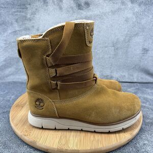 Timberland Boots Womens Size 6 Brown Suede Faux Fur Ankle Winter Snow A17MW